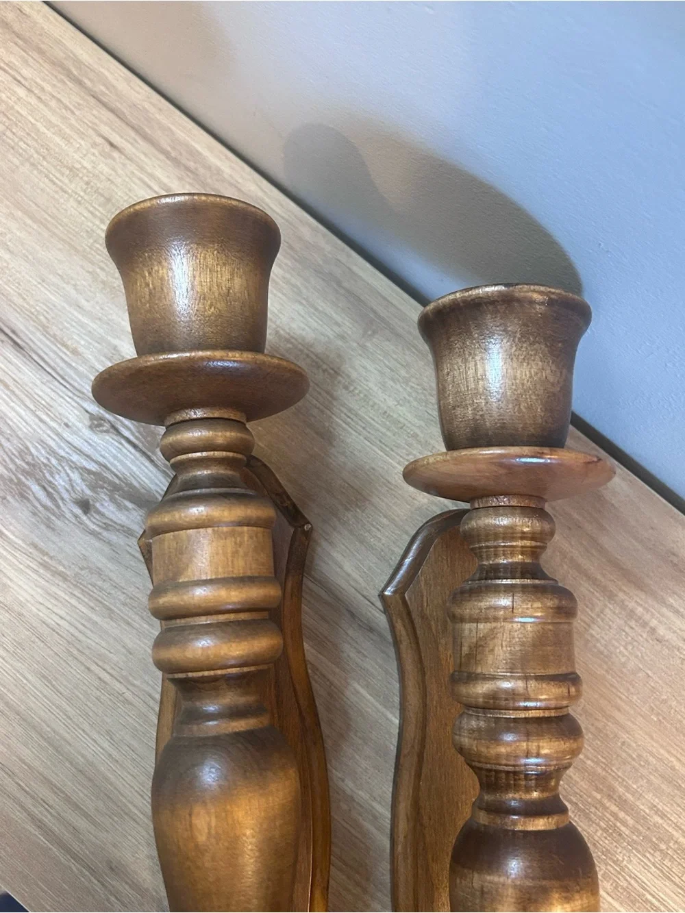 Vintage Wood Wall Sconces in Warm Brown